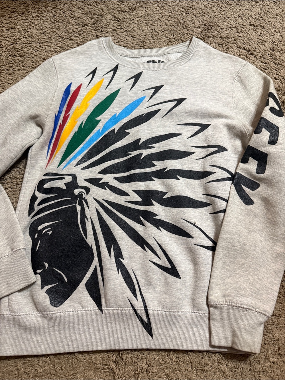 Res Style Fashion Geek Mens Size Small Chief Print Crewneck Sweatshirt